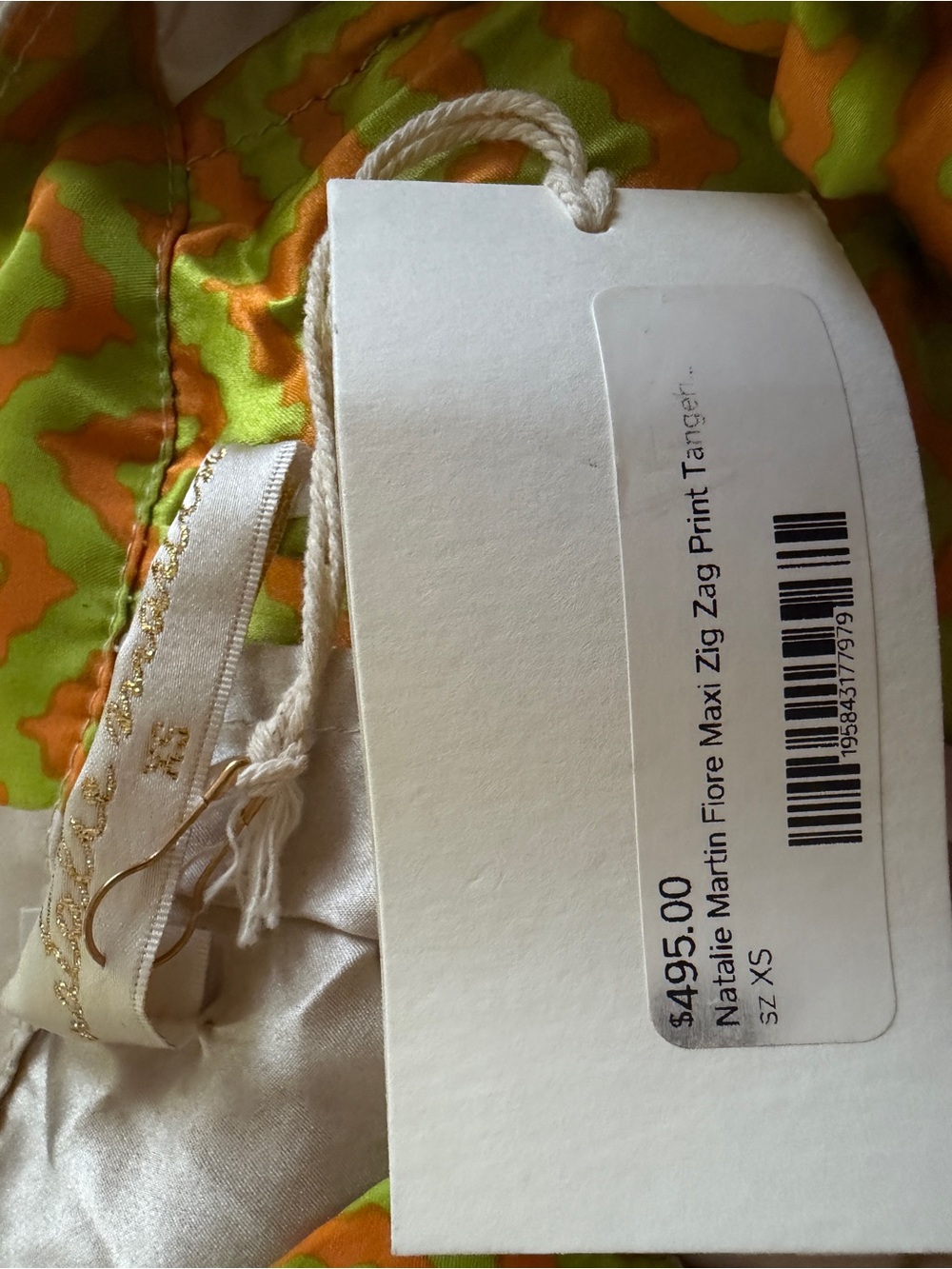 Natalie Martin Fiore Silk Lime Green/Tangerine Zigzag Print Maxi Dress NWT XS - Picture 6 of 9